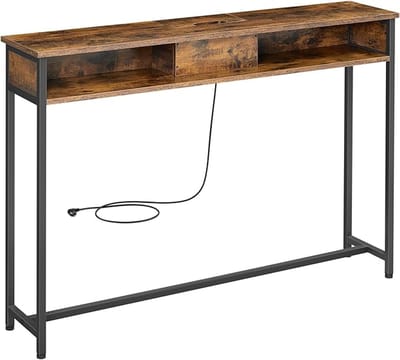 MAZAZU - Consoletafel - Met stopcontacten - 2 vakken - Vintage bruin - 120x25x81.1