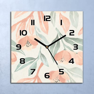 Coloray Wandklok - Pastelkleurige bladeren Glazen Wandklok - 30x30 cm - Romig Wandklok - Wandklok Vierkant - Wandklok Industrieel - Wandklok Keuken - Stille Wandklok