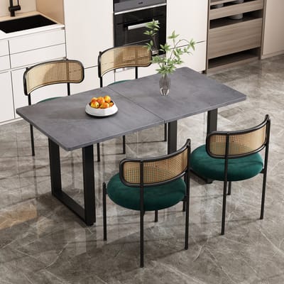 REDOM - Eetkamerstoel Set Van 4 - Rotan Rugleuning En Gebogen Rug - Modern - Voor Eetkamer - Fluweel En Metaal - Groen