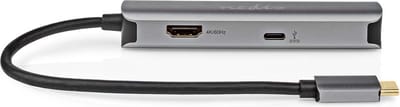 Nedis USB Multi-Port Adapter - 4-in-1 - USB 3.2 Gen 1 - USB-C Male - HDMI Output / RJ45 Female / USB-A Female / USB-C Female - 5 Gbps - 0.20 m - Rond - Verguld - PVC - Antraciet - Doos