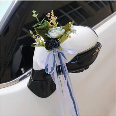 Autostrikken Bruiloft - Decoratie Bogen - Auto Versieren - Handgemaakt Kunstbloemen - 2 Stuks - Wit