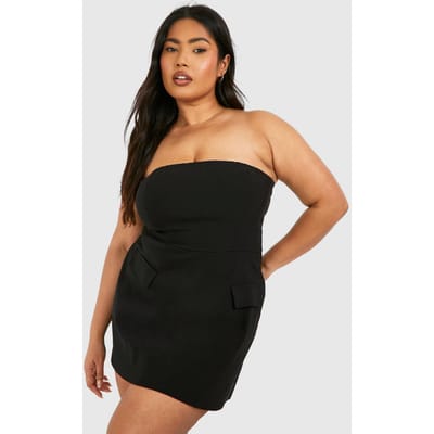 boohoo Dames Plus Bandeau Skater Mini Dress | Black | Maat: 22