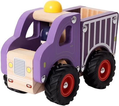 Speelgoedtopdeals - Houten Vrachtwagen paars - Speelgoedauto voor kinderen - Rubberen wielen