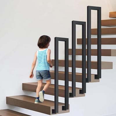 Trapleuning U-vorm - Zijmontage reling - Veilig traplopen - Gepoedercoat metaal - 90 cm lengte - Zwart
