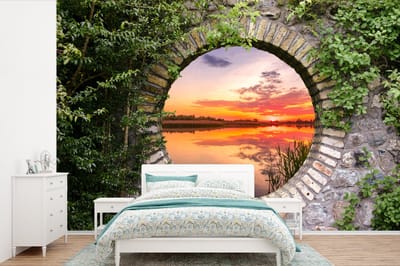 Behang - Fotobehang Zee - Zonsondergang - Doorkijk - Breedte 390 cm x hoogte 260 cm