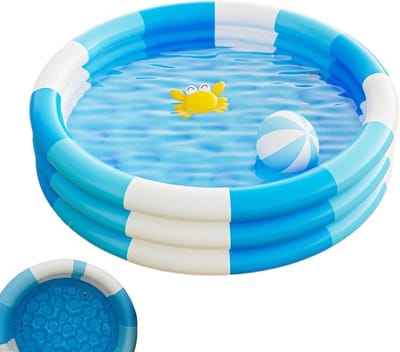VHV - Kinderzwembad - Opblaasbaar zwembad 150 x 150 x 25 cm - Rond PVC badje voor tuin, strand en waterpret - Blauw