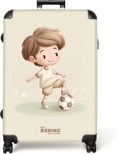 NoBoringSuitcases.com® - Koffer groot - Reiskoffer lichtgewicht - Jongen met een voetbal in bruine tinten - Rolkoffer met 4 wielen - Grote trolley XL - 98 liter bagage