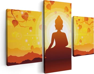 Artaza Canvas Schilderij Drieluik Boeddha Beeld Onder Een Boom - Abstract - 90x60 - Foto Op Canvas - Canvas Print