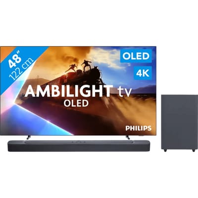 Philips Ambilight 48'' OLED760 4K (2025) + JBL Bar 2.1 Deep Bass MK2 Zwart