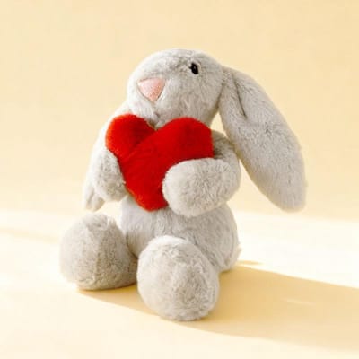 Poupée Peluche Lapin Mignon Longues Oreilles 20/30CM Tenant un Cœur Lapin en Peluche Doux Jouet de Réconfort Cadeau Saint-Valentin pour Enfants Filles 20CM grise