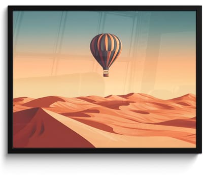 Poster in lijst - Fotolijst 70x50 cm - Posters - Luchtballon - Woestijn - Zonsondergang - Blauw - Posterlijst zwart - Decoratie - Wanddecoratie woonkamer - Muurdecoratie slaapkamer