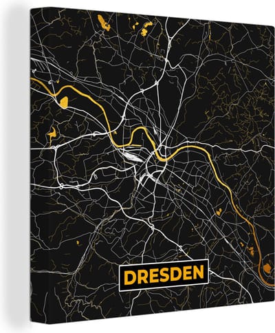 Canvas Schilderij Dresden - Goud - Stadskaart - Plattegrond - Kaart - Duitsland - 20x20 cm - Wanddecoratie