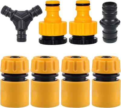 8 stuks slangverbinders set, inclusief dubbele stekker slangkoppeling 1/2 inch, tuinslang adapter waterslang 1/2 inch, 2-in-1 tuinslang koppelstuk, Y-stuk aftakkingsverbinder