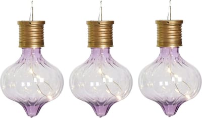 Lumineo solar hanglamp LED - 3x - Marrakech - lila paars - kunststof - D8 x H12 cm