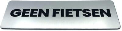 Deurbordje met Tekst geen fietsen - Formaat 150 mm x 50 mm x 1,6 mm - Incl. plakstrip | Geborstelde RVS-look toplaag | Gratis Verzending | Decoporta
