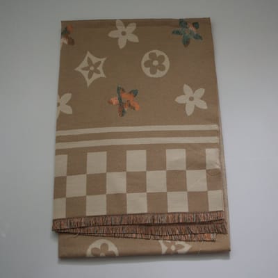 Bijoutheek Sjaal (Fashion) Bloemen patroon geblokt (190cm x 65cm) Khaki