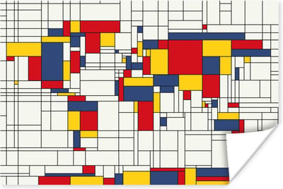 Wereldkaart - Mondriaan - Kleuren - Kinderen - Jongetje - Meisje - Kids - 30x20 cm - Poster - Poster Kinderkamer