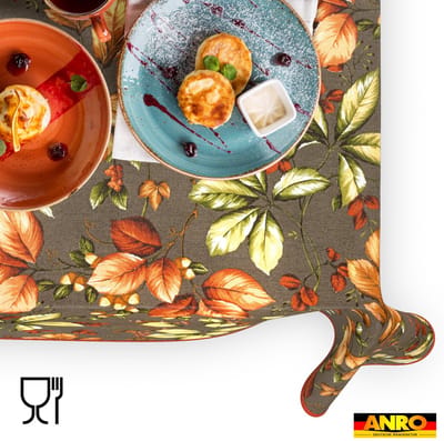 ANRO Tafelkleed Herfstbladeren Bruin 130x90cm Met sierband Afwasbaar Waterafstotend Binnen & Buiten
