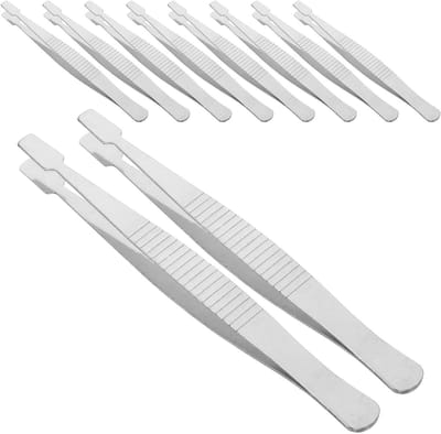 Roestvrijstalen Pincetten - Platte Tangen - Verzamelen van Postzegels - Brede Grip - 10.7 cm - Zilver