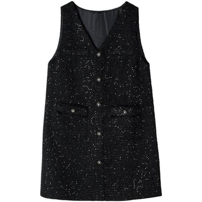 Xiaoxiang Stijl V-hals Vest Rok In Herfst Nieuwe Rechte Midi-lengte Elegante Gelaagde Mouwloze Jurk 2XL zwart