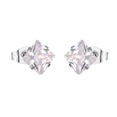 Aramat Jewels | Oorbellen | Zilverkleurige Vierkante zirkonia Oorbellen | 5mm | | | Staal | Kinderen, Volwassenen | Verkleurd niet