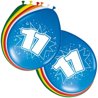 11 jaar verjaardag feest ballonnen - 8x stuks - feestartikelen leeftijd - versiering - mix kleuren
