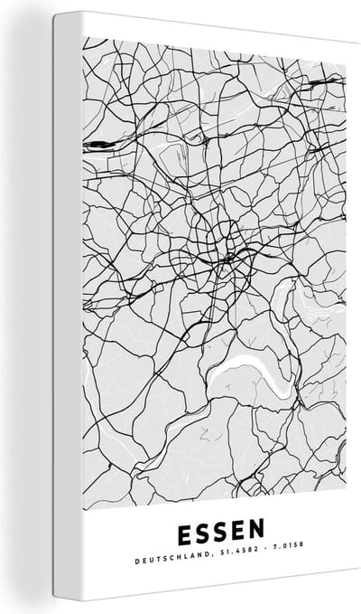 Canvas schilderij 90x140 cm - Wanddecoratie Duitsland - Stadskaart - Plattegrond - Essen - Kaart - Muurdecoratie woonkamer - Slaapkamer decoratie - Kamer accessoires - Schilderijen