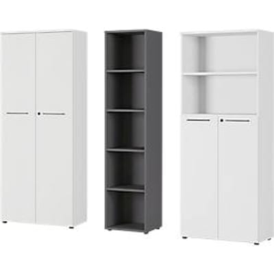 3-delige kantoormeubelset Agenda, 2 archiefkasten, B 800 mm en 1 archiefplank, B 450 mm, elk D 400 x H 1970 mm, grafiet/lichtgrijs