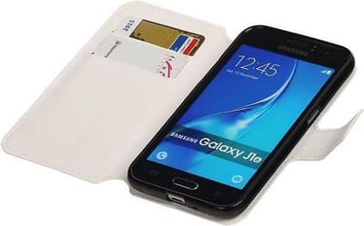 Cross Pattern TPU Bookstyle Hoesje - Wallet Case Telefoonhoesje - Geschikt voor Samsung Galaxy J1 (2016) Wit
