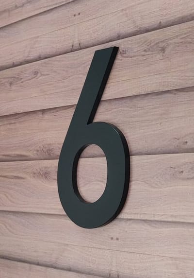 Huisnummer zwart nr. 6 - cijfer 20cm hoog - 8mm dik - kleur zwart mat - DIN