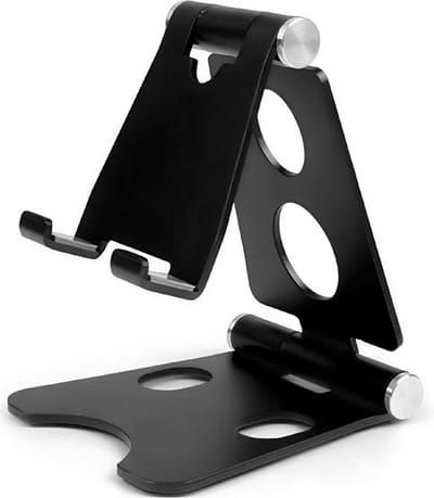 Verstelbare Tablethouder | Tabletstandaard | Opvouwbaar Verstelbaar Houder Standaard voor Tablet met Opberghoes | Opvouwbare Houder voor Thuis | Trein | Bureautafel | Tafel | Kabelmanagement | L110 * B76 * H131 mm - Zwart LB469