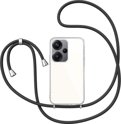 Hoesje met Koord geschikt voor Xiaomi Redmi Note 13 Pro Plus - Back Cover Siliconen Case Transparant Hoes Zwart