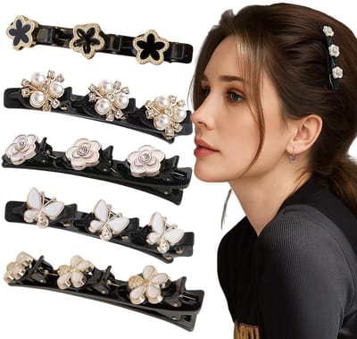 5 stuks dubbellaagse haarclips, SSKHE gevlochten haarclip, bloemen, vlinder, kristallen haaraccessoires, creëer een verscheidenheid aan elegante kapsels
