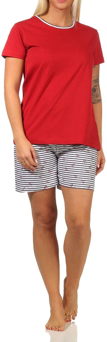 Maritieme dames shorty pyjama met korte mouwen, gestreepte broek - 112 205 10 717
