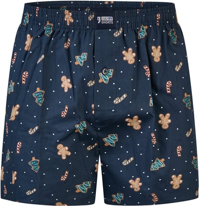 Happy Shorts Wijde Kerst Boxershort Heren Gingerbread Blauw - Maat L