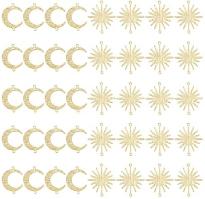 Dailygoods- Maanconnectoren 40 Stuks - Messing Hangers - Zon/Maan Charms - Sieraden Maken - Duurzaam Geplateerd - Creatieve Ontwerpen - Sieradenbedels