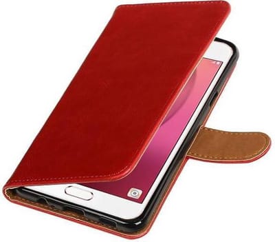 Zakelijke Book Case Telefoonhoesje Geschikt voor de Samsung Galaxy C7 - Portemonnee Hoesje - Pasjeshouder Wallet Case - Rood