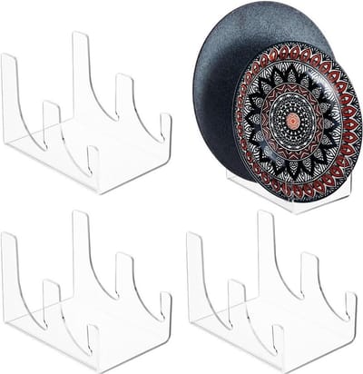 Allecto- Serviesstandaard - Keukengerei - Doorzichtige houder - Porseleinen platen - Acryl - 2-traps - Geschikt voor 4 stuks - Transparant serviesrek - Servies standaard - Porselein - Borden