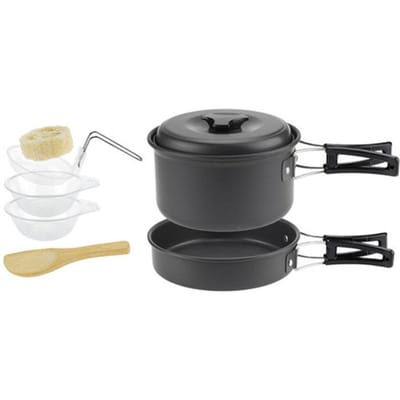 Camping Kookgerei Set voor 1-5 Personen Lichtgewicht en Draagbare Pot en Pan met Draagtas Perfect voor Buiten Kamperen gray