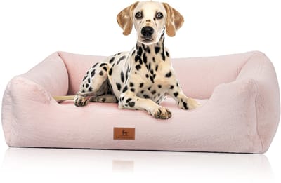 Knuffelwuff orthopedisch hondenbed met zacht konijnenbont-imitatie Schnuffelupagus M-L Roze