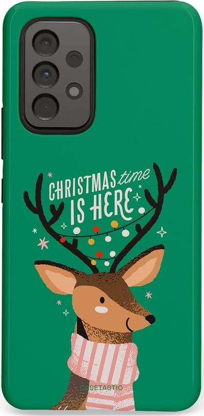 Casetastic hoesje geschikt voor Samsung Galaxy A53 (2022) 5G - Dubbellaagse bescherming - Rudolf het Rendier op het groen - Fashion Case - Turquoise Perzik Donkergroen