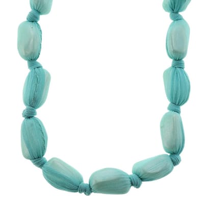 Behave - Turquoise ketting met steentjes en lint - Bohemian stijl