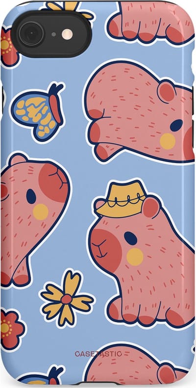 Casetastic Hoesje Geschikt voor Apple iPhone 7/8/SE - Stijlvolle Beschermende Duo-layer Case - Capibara geluk