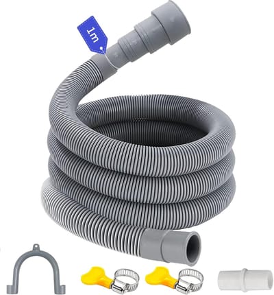 Drain Hose Extension 1/1.5/2/2.5/3/4/5/6 m - Afvoerslang voor Wasmachine - met Beugelaansluiting en Slangklemmen - Uitbreidbare Afvoerslang voor Wasmachines en Vaatwassers - 1 m