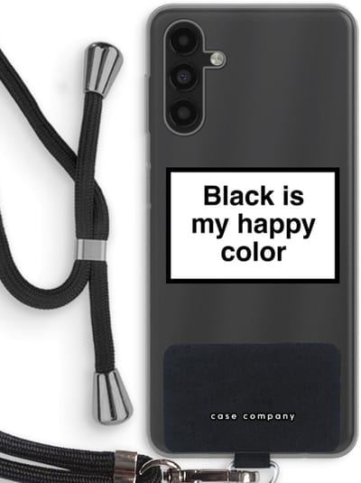 Case Company® - Hoesje met koord geschikt voor Samsung Galaxy A13 5G hoesje met Koord - Black is my happy color - Telefoonhoesje met Zwart Koord - Bescherming aan alle Kanten en Over de Schermrand