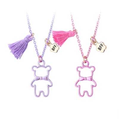 Bixorp Friends BFF Ketting voor 2 met Beertjes Roze & Paars - Vriendschapsketting met Kwast