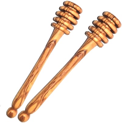 Dailygoods- Honinglepel 15 cm - Set van 2 - Olijfhout - Praktische hulp - Vloeibare honing - Morsvrij gebruik