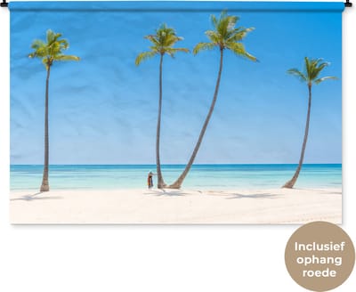 Wandkleed - Wanddoek - Zee - Palmbomen - Schaduw - 180x120 cm - Wandtapijt