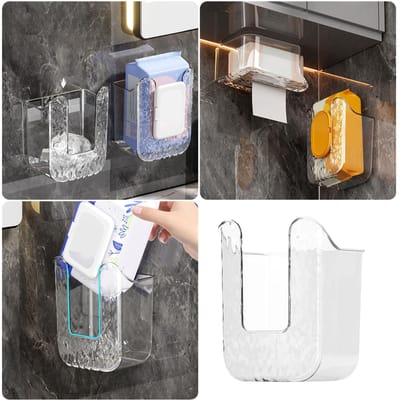 Boîtes à mouchoirs murales en plastique auto-adhésives sans perforation, porte-serviettes en papier inversé peu encombrant, conteneur à serviettes de table pour salle de bain gray