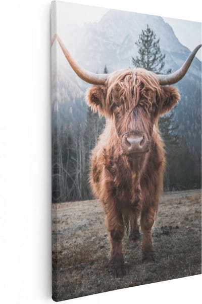 Artaza Canvas Schilderij Schotse Hooglander - 40x60 cm - Wanddecoratie Woonkamer - Muurdecoratie Berglandschap - Schilderijen Op Canvas